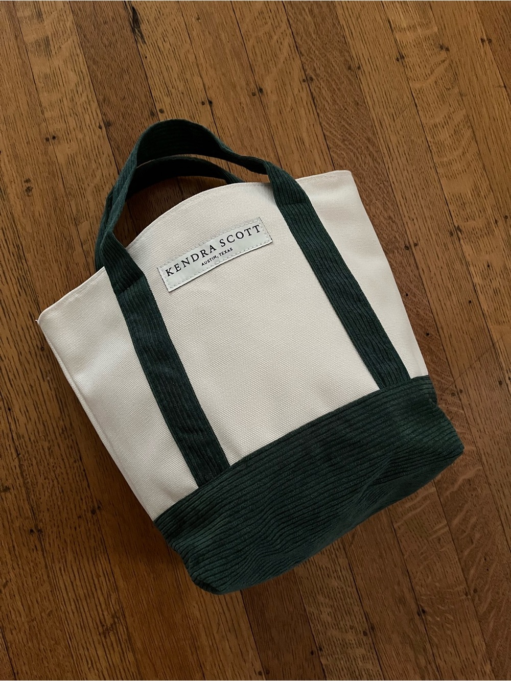Kendra Scott Cream and Dark Green Canvas Tote
